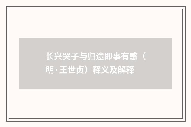 长兴哭子与归途即事有感（明·王世贞）释义及解释
