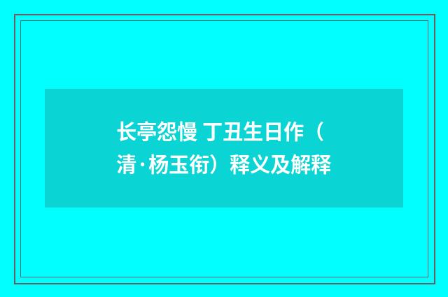 长亭怨慢 丁丑生日作（清·杨玉衔）释义及解释