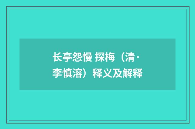 长亭怨慢 探梅（清·李慎溶）释义及解释
