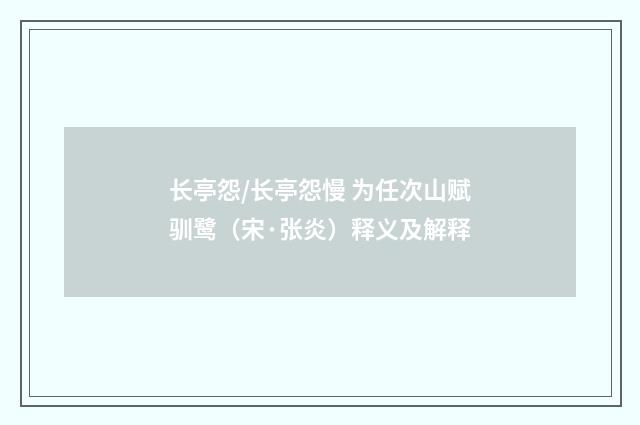 长亭怨/长亭怨慢 为任次山赋驯鹭（宋·张炎）释义及解释