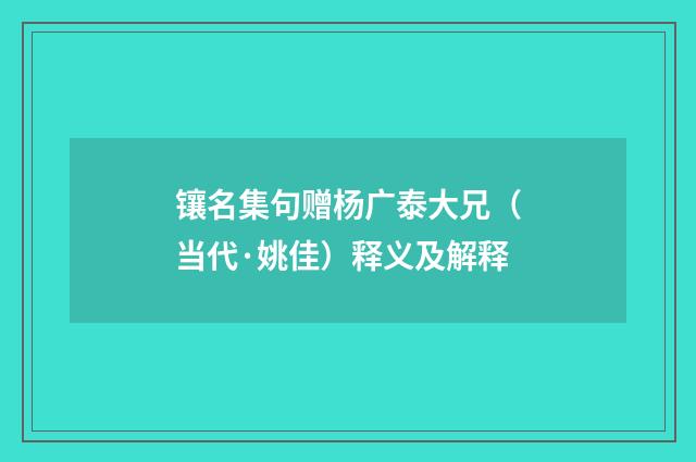 镶名集句赠杨广泰大兄（当代·姚佳）释义及解释