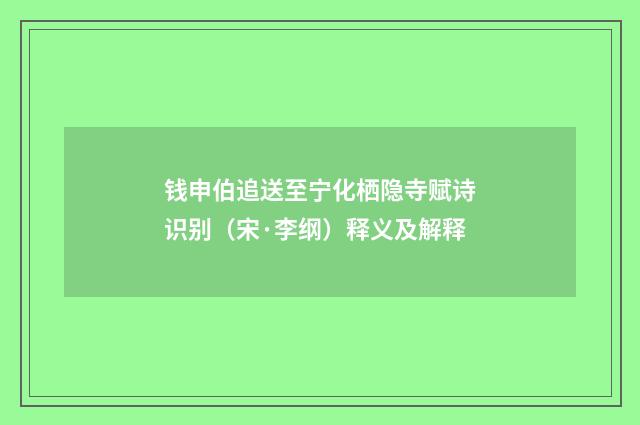 钱申伯追送至宁化栖隐寺赋诗识别（宋·李纲）释义及解释