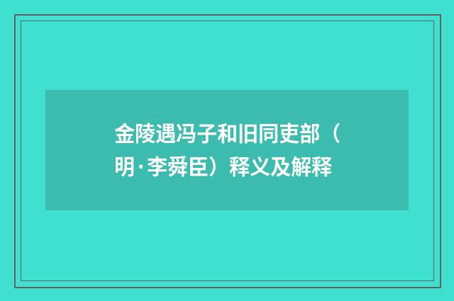 金陵遇冯子和旧同吏部（明·李舜臣）释义及解释