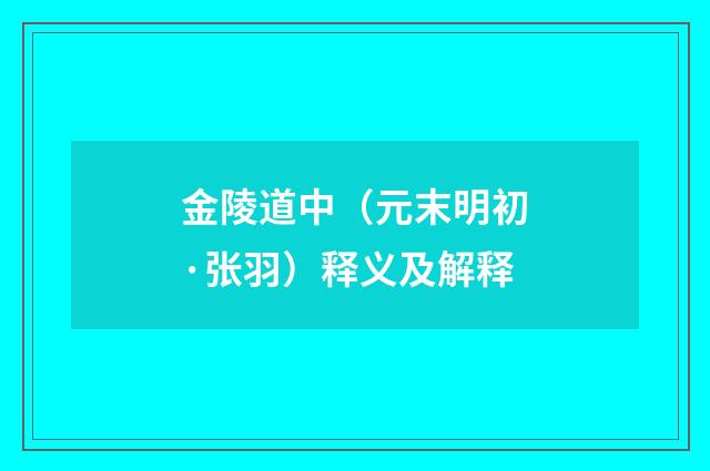 金陵道中（元末明初·张羽）释义及解释