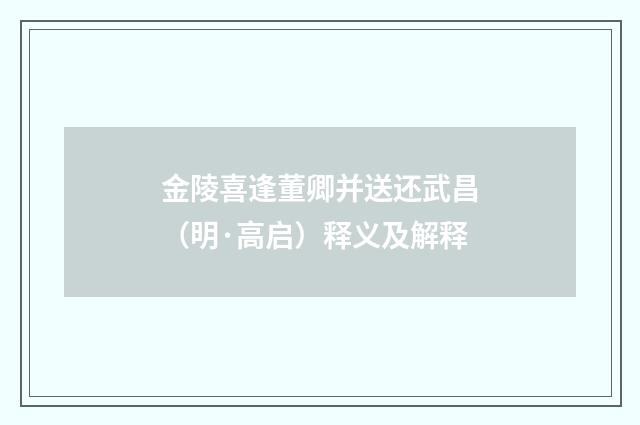 金陵喜逢董卿并送还武昌（明·高启）释义及解释
