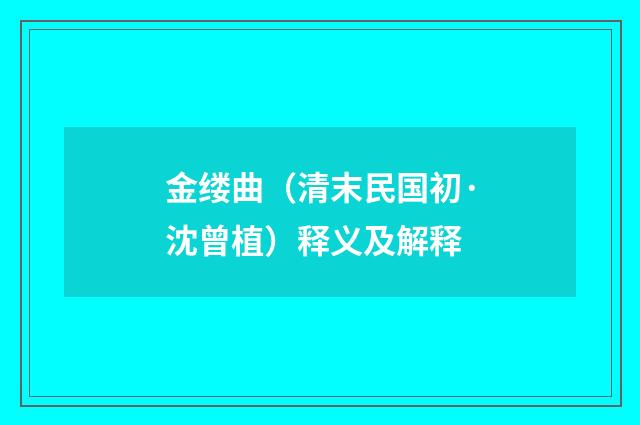 金缕曲（清末民国初·沈曾植）释义及解释