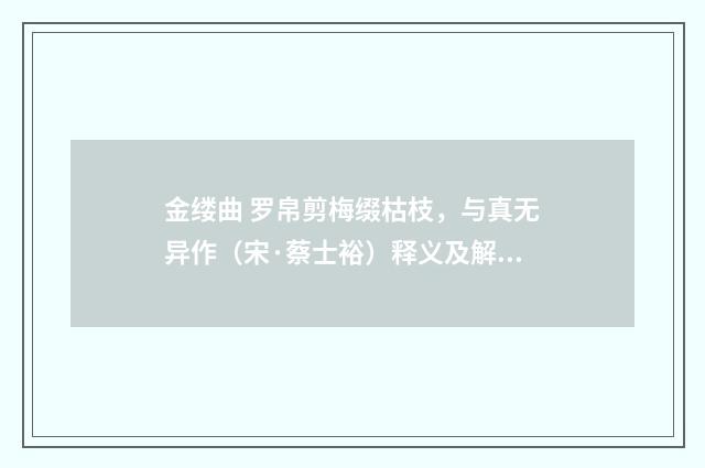 金缕曲 罗帛剪梅缀枯枝，与真无异作（宋·蔡士裕）释义及解释