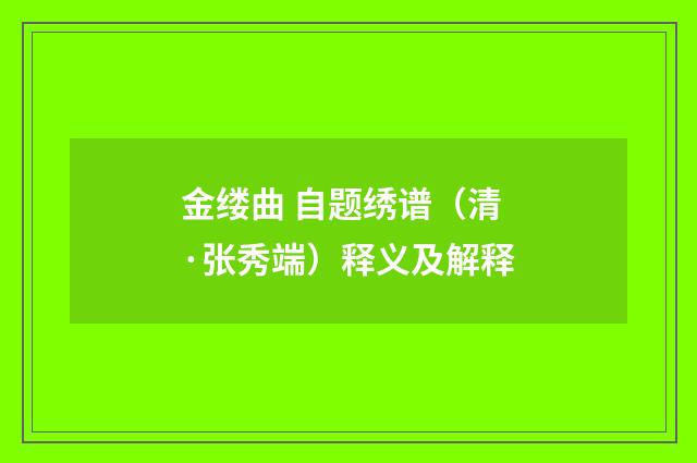 金缕曲 自题绣谱（清·张秀端）释义及解释