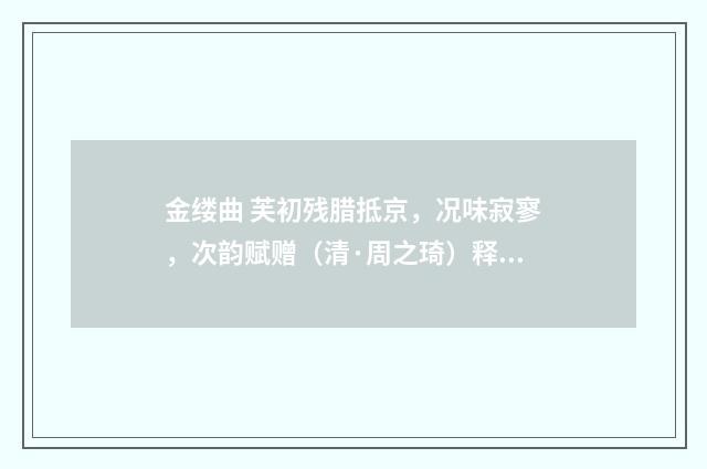 金缕曲 芙初残腊抵京，况味寂寥，次韵赋赠（清·周之琦）释义及解释
