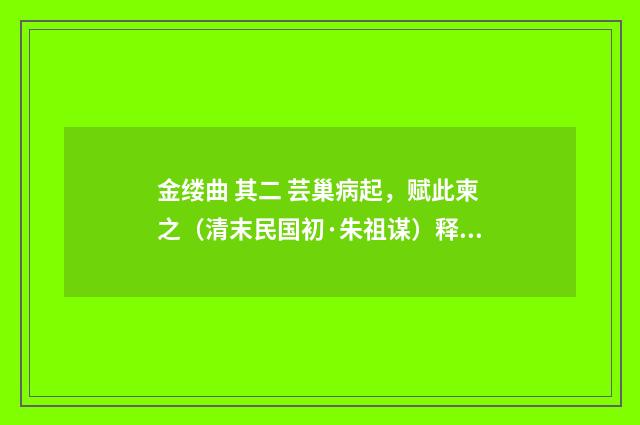 金缕曲 其二 芸巢病起，赋此柬之（清末民国初·朱祖谋）释义及解释