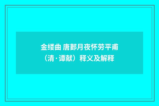 金缕曲 唐郪月夜怀劳平甫（清·谭献）释义及解释