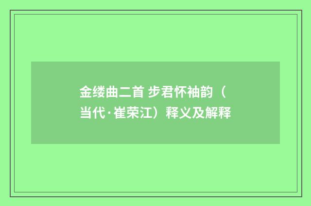 金缕曲二首 步君怀袖韵（当代·崔荣江）释义及解释