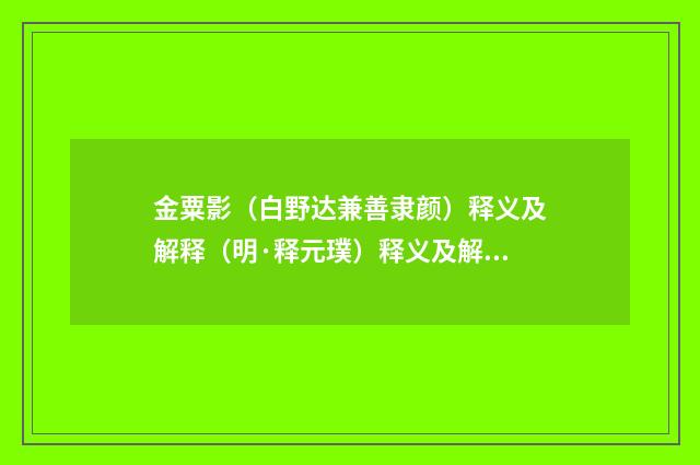 金粟影（白野达兼善隶颜）释义及解释（明·释元璞）释义及解释