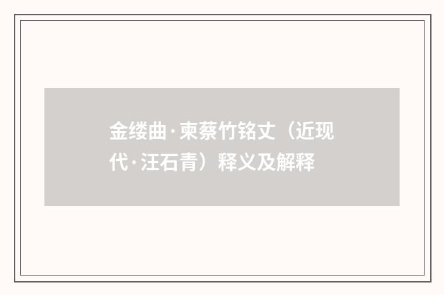 金缕曲·柬蔡竹铭丈（近现代·汪石青）释义及解释