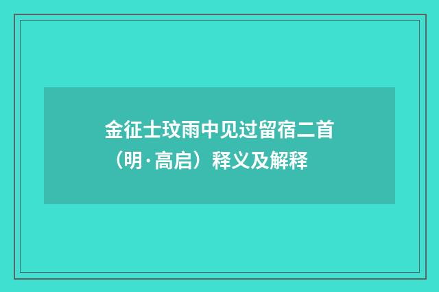 金征士玟雨中见过留宿二首（明·高启）释义及解释