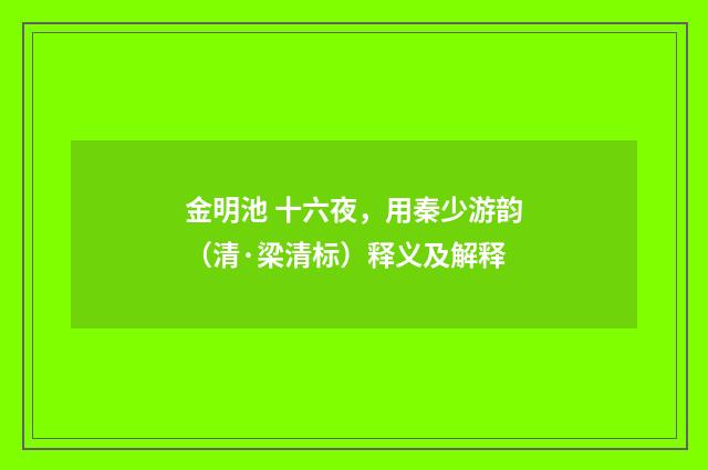金明池 十六夜，用秦少游韵（清·梁清标）释义及解释