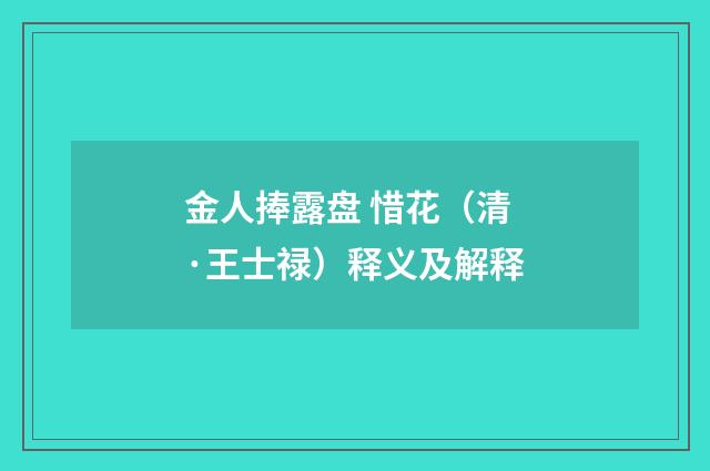 金人捧露盘 惜花（清·王士禄）释义及解释