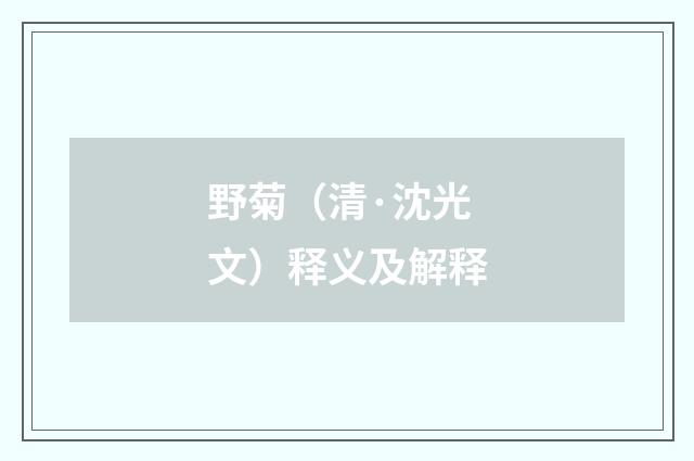 野菊（清·沈光文）释义及解释