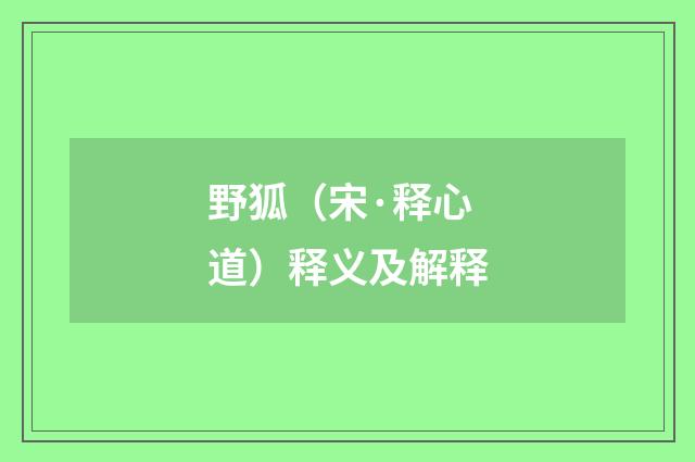 野狐（宋·释心道）释义及解释