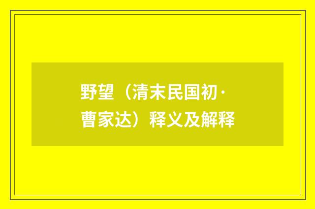 野望（清末民国初·曹家达）释义及解释
