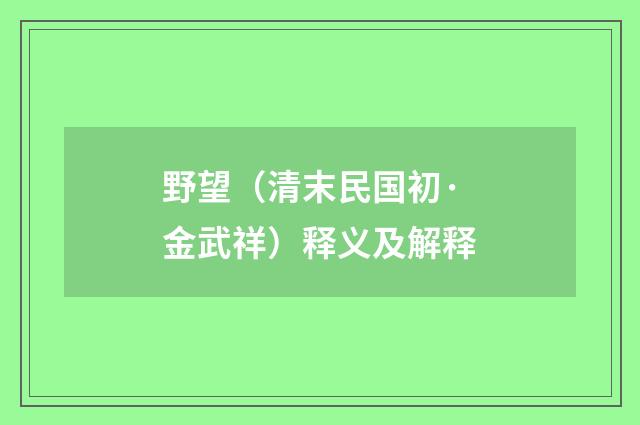 野望（清末民国初·金武祥）释义及解释