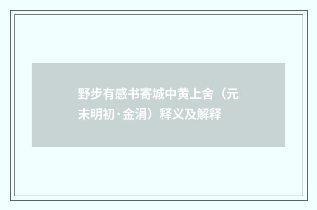 野步有感书寄城中黄上舍（元末明初·金涓）释义及解释