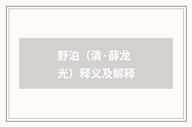 野泊（清·薛龙光）释义及解释