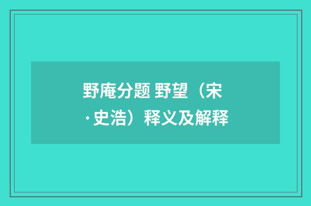 野庵分题 野望（宋·史浩）释义及解释