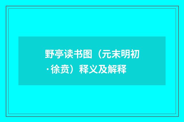 野亭读书图（元末明初·徐贲）释义及解释