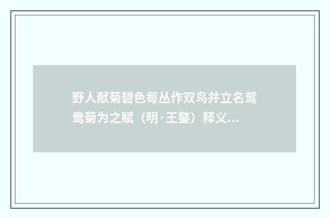 野人献菊碧色每丛作双鸟并立名鸳鸯菊为之赋（明·王鏊）释义及解释