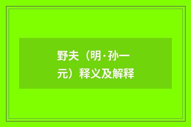 野夫（明·孙一元）释义及解释