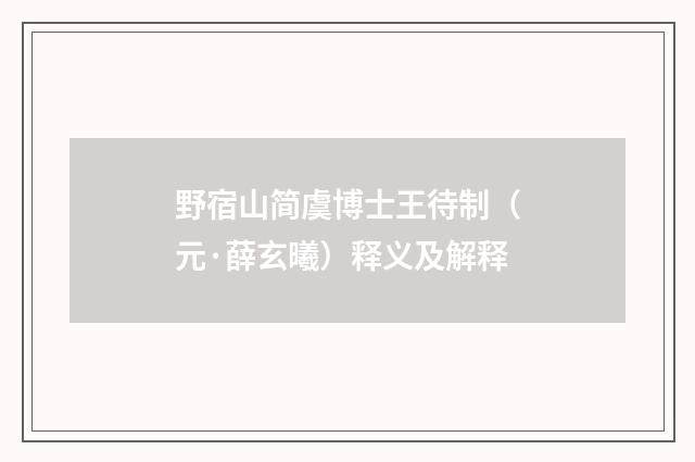 野宿山简虞博士王待制（元·薛玄曦）释义及解释