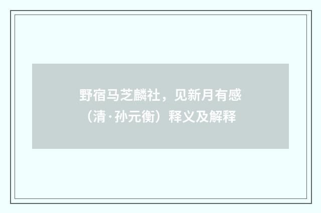野宿马芝麟社，见新月有感（清·孙元衡）释义及解释