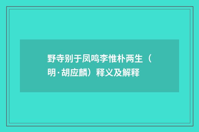 野寺别于凤鸣李惟朴两生（明·胡应麟）释义及解释