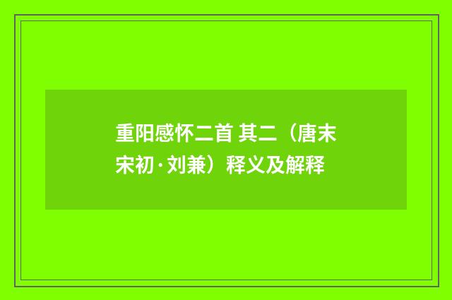 重阳感怀二首 其二（唐末宋初·刘兼）释义及解释