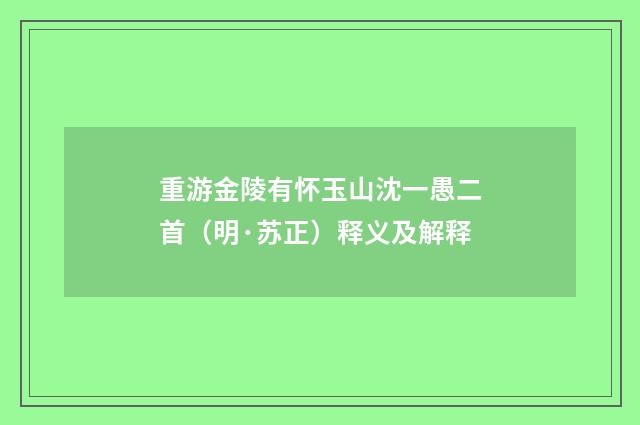 重游金陵有怀玉山沈一愚二首（明·苏正）释义及解释