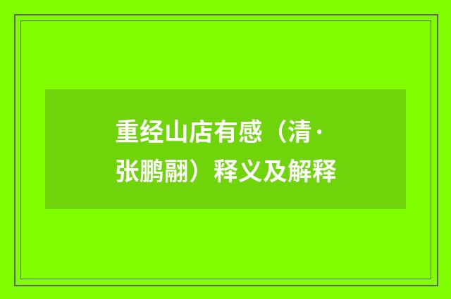 重经山店有感（清·张鹏翮）释义及解释