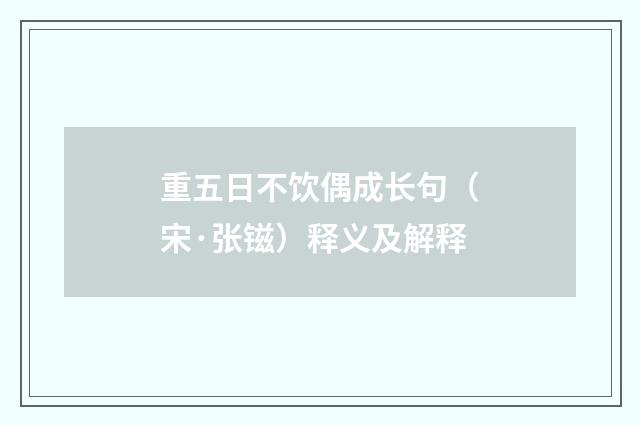 重五日不饮偶成长句（宋·张镃）释义及解释