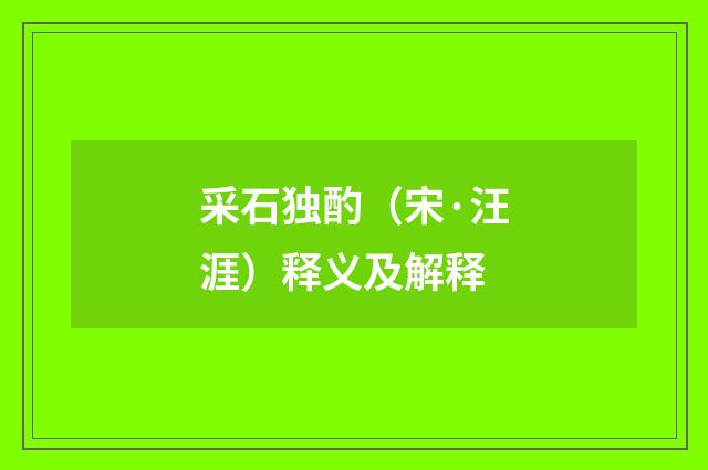 采石独酌（宋·汪涯）释义及解释