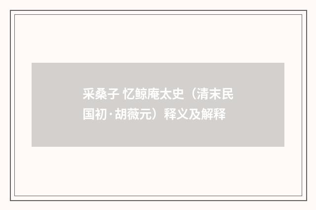 采桑子 忆鲸庵太史（清末民国初·胡薇元）释义及解释