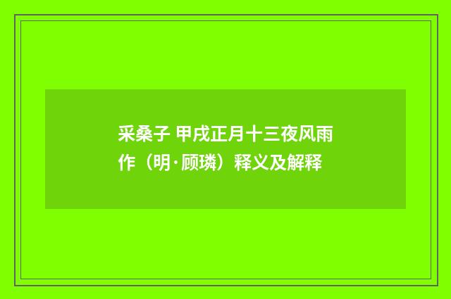 采桑子 甲戌正月十三夜风雨作（明·顾璘）释义及解释