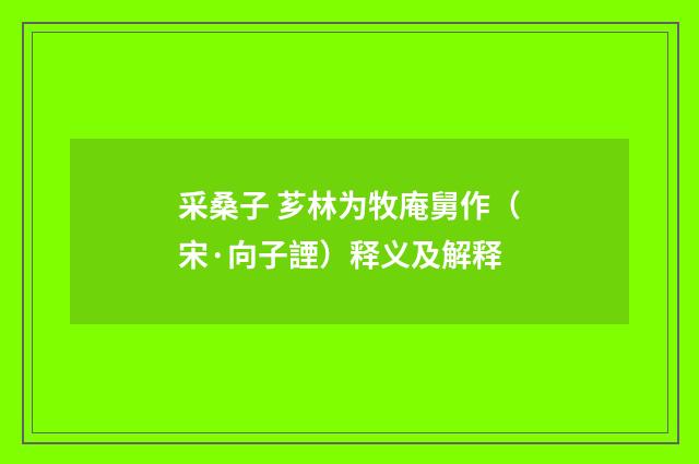 采桑子 芗林为牧庵舅作（宋·向子諲）释义及解释