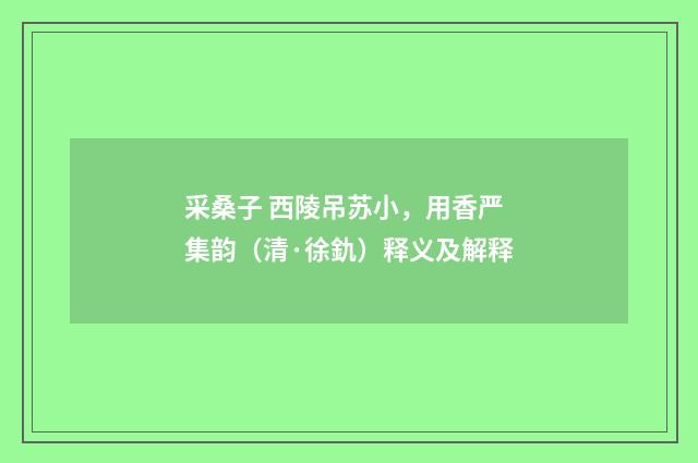 采桑子 西陵吊苏小，用香严集韵（清·徐釚）释义及解释