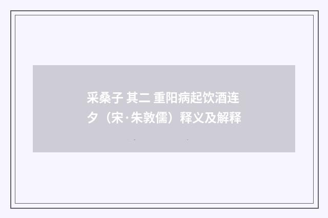 采桑子 其二 重阳病起饮酒连夕（宋·朱敦儒）释义及解释