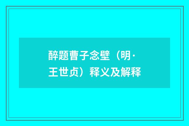 醉题曹子念壁（明·王世贞）释义及解释