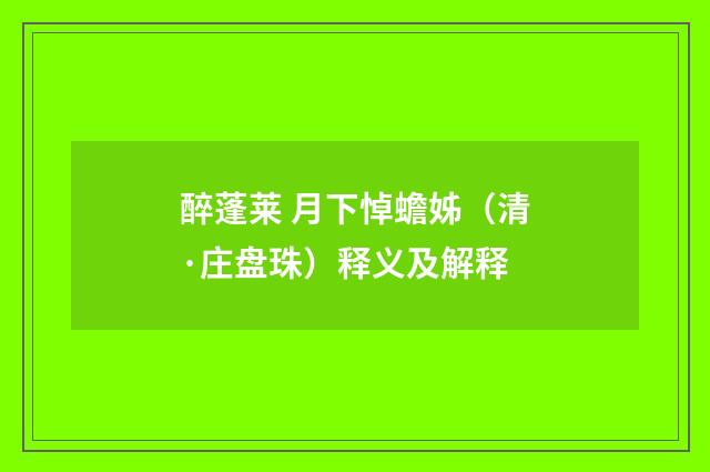 醉蓬莱 月下悼蟾姊（清·庄盘珠）释义及解释