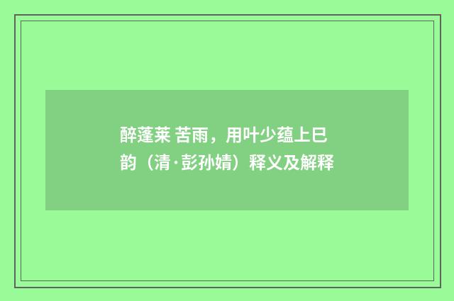 醉蓬莱 苦雨，用叶少蕴上巳韵（清·彭孙婧）释义及解释