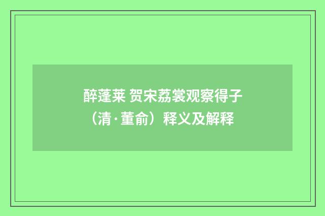 醉蓬莱 贺宋荔裳观察得子（清·董俞）释义及解释