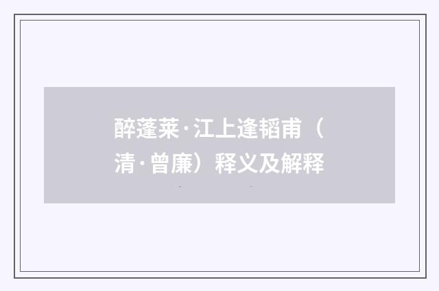 醉蓬莱·江上逢韬甫（清·曾廉）释义及解释