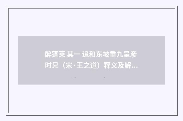 醉蓬莱 其一 追和东坡重九呈彦时兄（宋·王之道）释义及解释